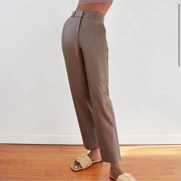 Aritzia Pants - Aritzia Babaton Vegan Leather Command Profond Crop Pants Deep Taupe Size 14